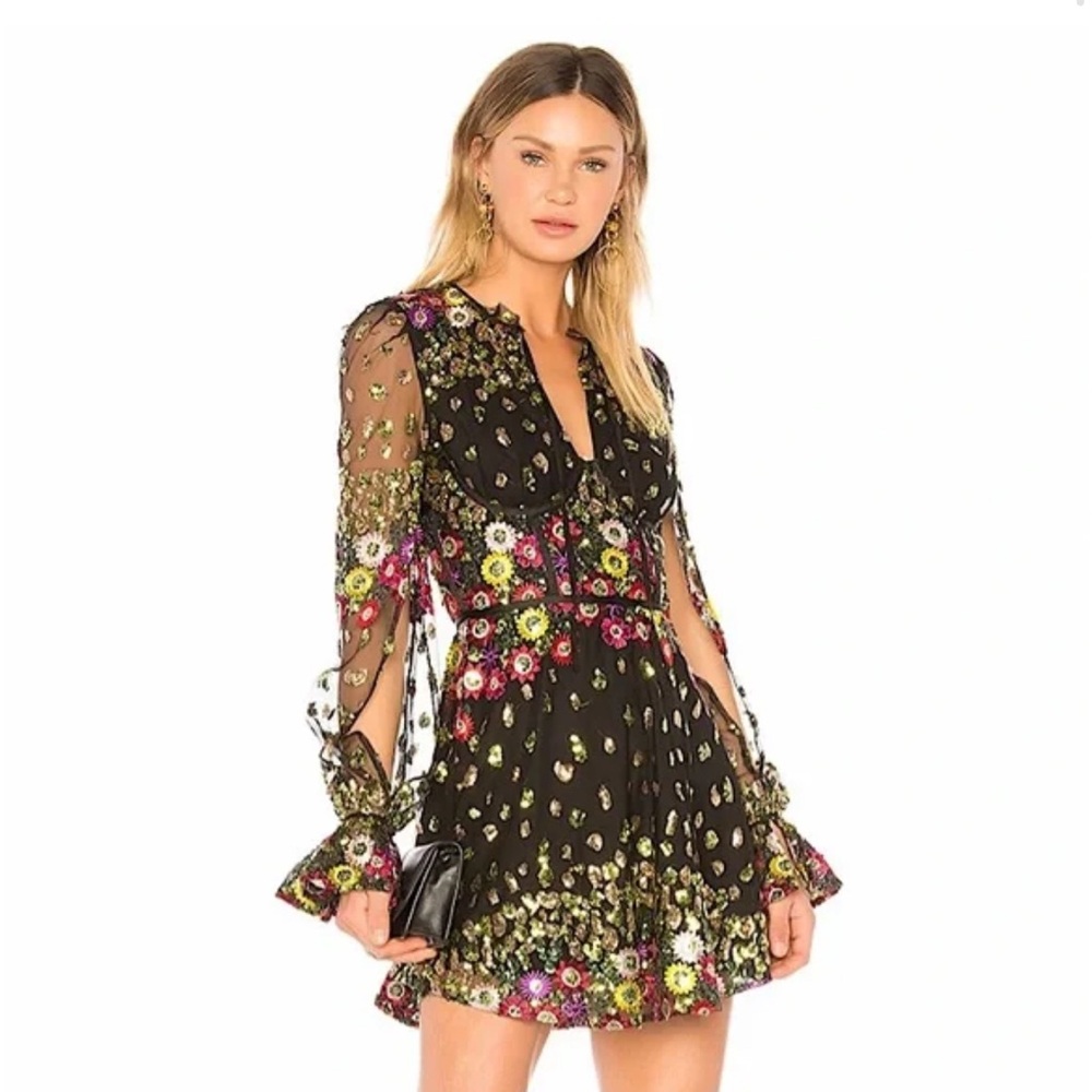Lovers + Friends Floral Embroidered Black Dress